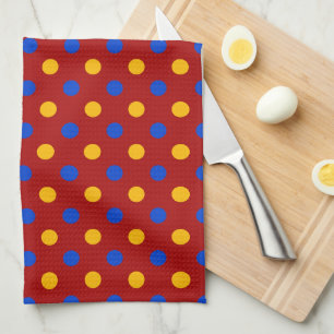 Red Blue Yellow Polka Dots Design  Tea Towel