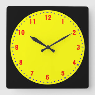 Red / Blue / Yellow Square Wall Clock