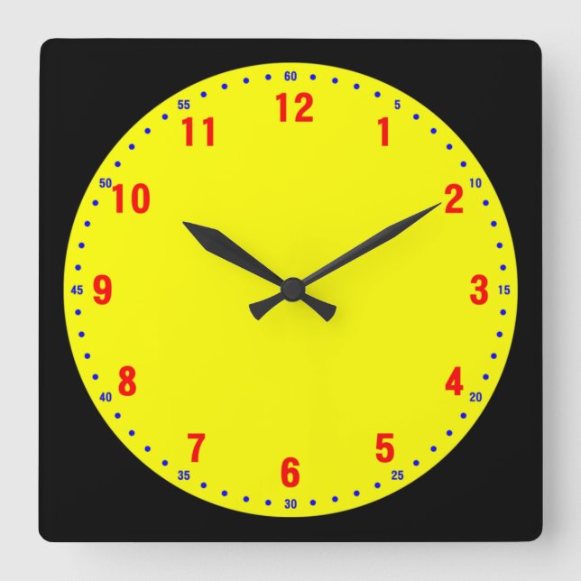 Red / Blue / Yellow Square Wall Clock (Front)