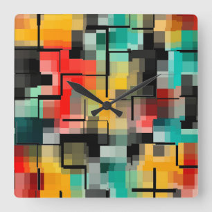 Red Blue Yellow Square Wall Clock