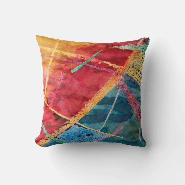Red, Blue & Yellow Striped Throw Pillow (Front)