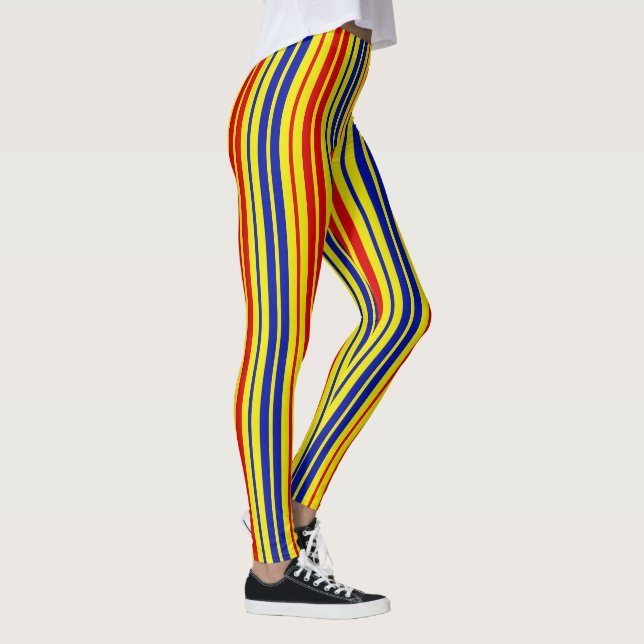 Red Blue Yellow Stripes Pattern Design  Leggings (Right)
