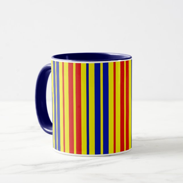 Red Blue Yellow Stripes Pattern Design  Mug (Front Left)