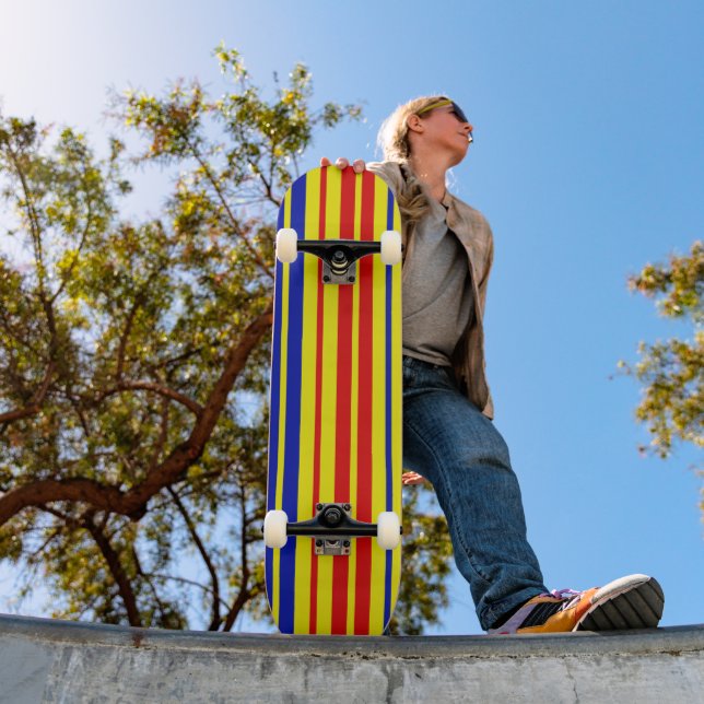 Red Blue Yellow Stripes Pattern Design  Skateboard (Outdoor 1)