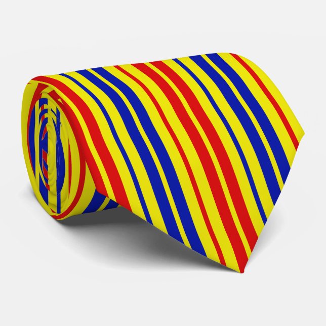 Red Blue Yellow Stripes Pattern Design  Tie (Rolled)
