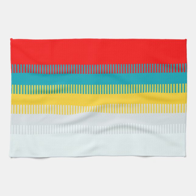 Red Blue Yellow White Grey Abstract Unique Pattern Tea Towel (Horizontal)