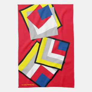 Red Blue Yellow White Grey Black Geometric Black Tea Towel