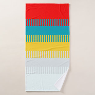 Red Blue Yellow White Grey Chic Unique Pattern Bath Towel