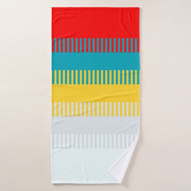 Red Blue Yellow White Grey Chic Unique Pattern Bath Towel (Bath Towel)