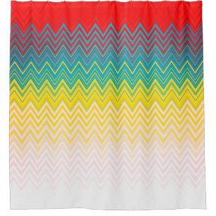 Red Blue Yellow White Zigzag Shower Curtain