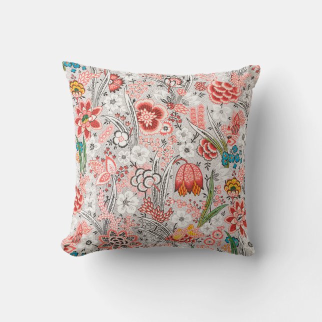 RED BLUE YELLOW WILD FLOWERS TULIPS,LEAVES FLORAL  CUSHION (Front)