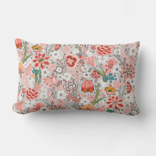 RED BLUE YELLOW WILD FLOWERS TULIPS,LEAVES FLORAL LUMBAR CUSHION