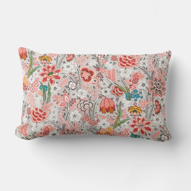 RED BLUE YELLOW WILD FLOWERS TULIPS,LEAVES FLORAL  LUMBAR CUSHION (Front)