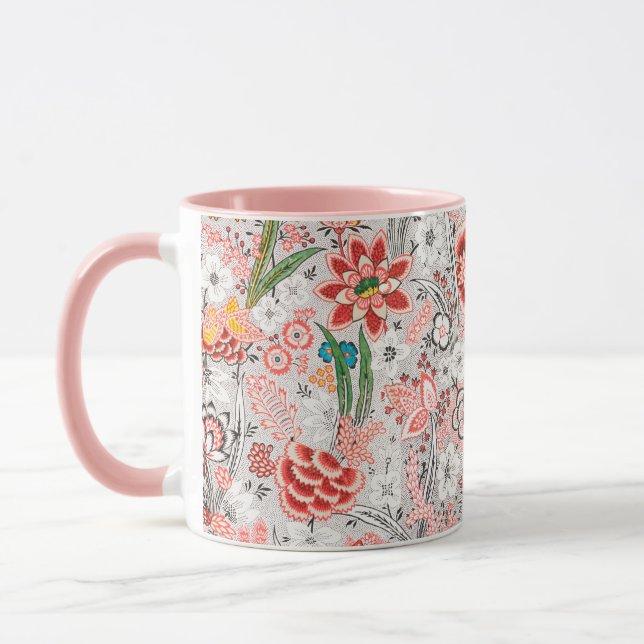 RED BLUE YELLOW WILD FLOWERS TULIPS,LEAVES FLORAL  MUG (Left)