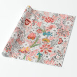 RED BLUE YELLOW WILD FLOWERS TULIPS,LEAVES FLORAL  WRAPPING PAPER<br><div class="desc">Digital elaboration by Bulgan Lumini based on vintage floral pattern from 19th century.</div>