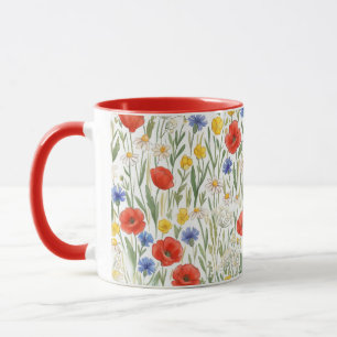 Red Blue Yellow Wildflowers Florals Botanicals Mug