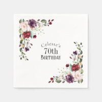 Red Blush and Purple Elegant Floral 70th Birthday