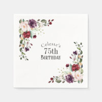 Red Blush and Purple Elegant Floral 75th Birthday