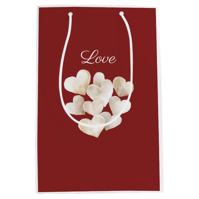 Red Blush Cream Hearts Love Medium Gift Bag (Front)