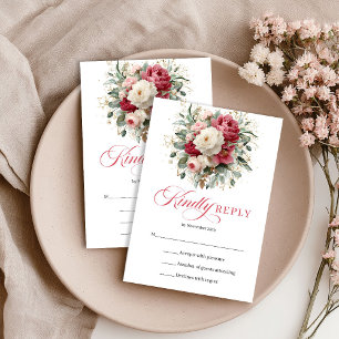 Red Blush Floral Boho Wedding RSVP Enclosure Card