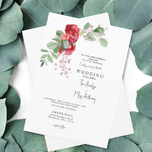 Red & Blush Floral Eucalyptus Both Parents Wedding Invitation