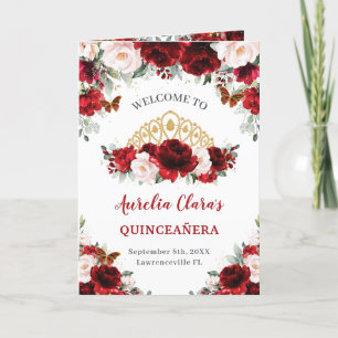 Red Blush Floral Gold Quinceañera Order of Events  Program
