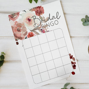 Red Blush Floral Roses Bridal Shower Bingo