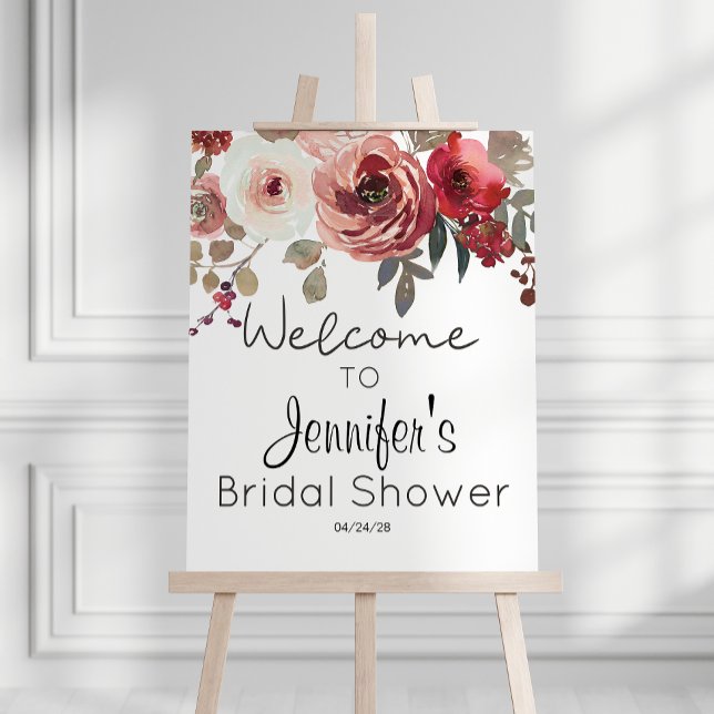 Red Blush Floral Roses Elegant Bridal Shower Poster (Creator Uploaded)