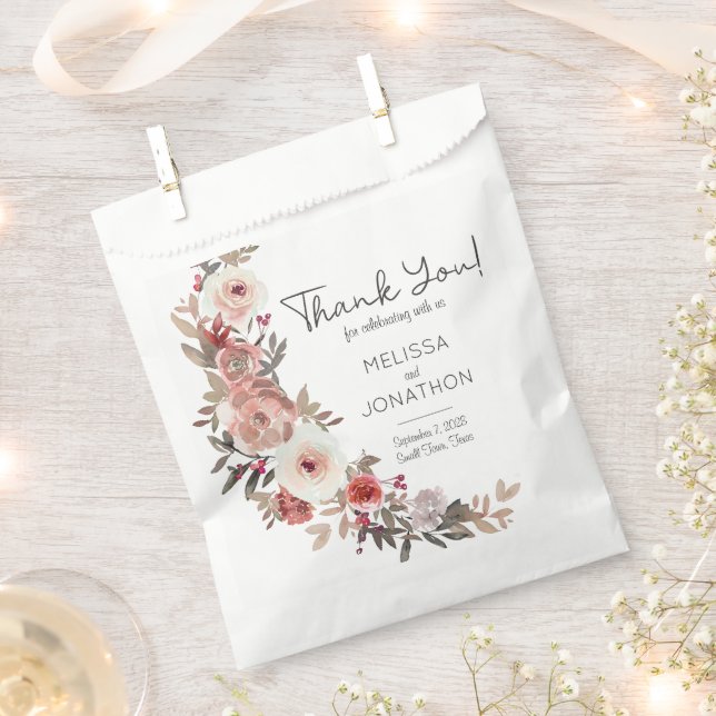 Red Blush Floral Roses Elegant Wedding Favour Bag (Clipped)