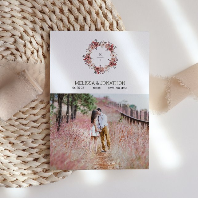 Red Blush Floral Roses Trendy Save The Date (Creator Uploaded)