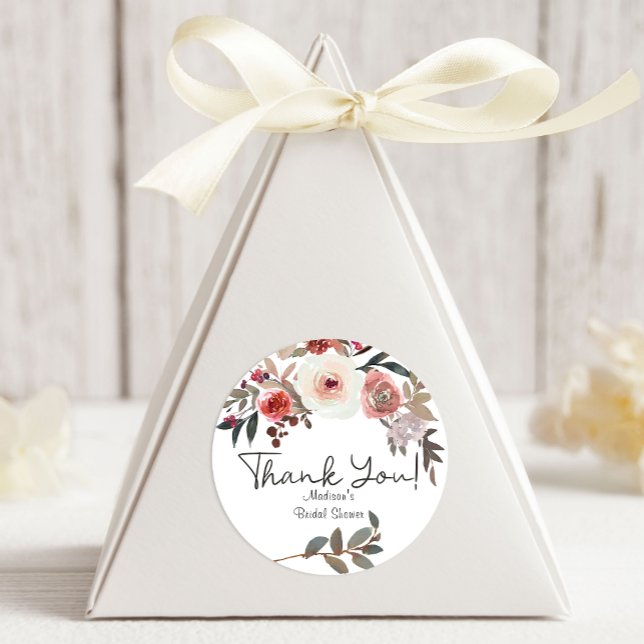 Red Blush Floral Roses Wedding Classic Round Sticker (Creator Uploaded)