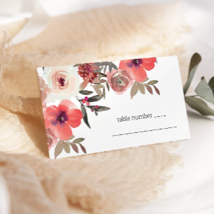 Red Blush Floral Roses Wedding Place Card