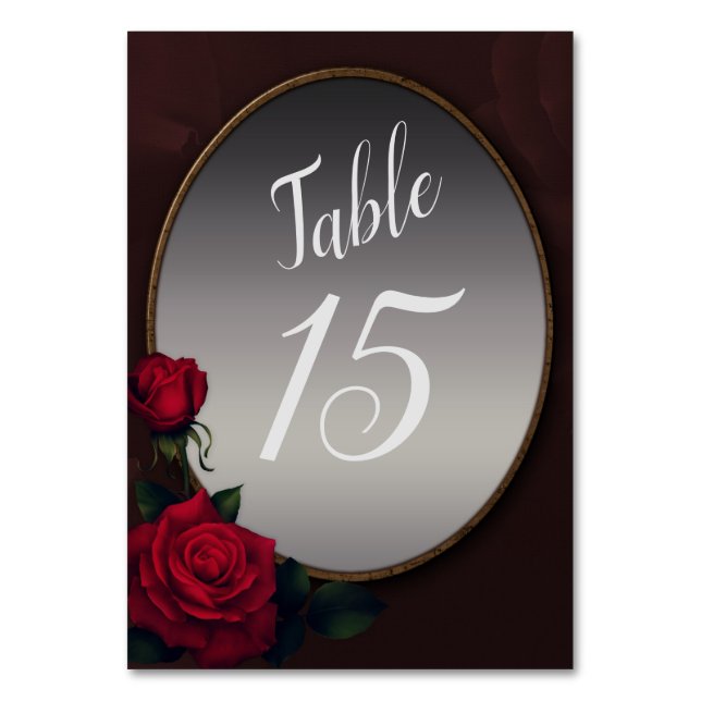 Red Blush Floral Silver Grey Mirror Party Table Number (Front)