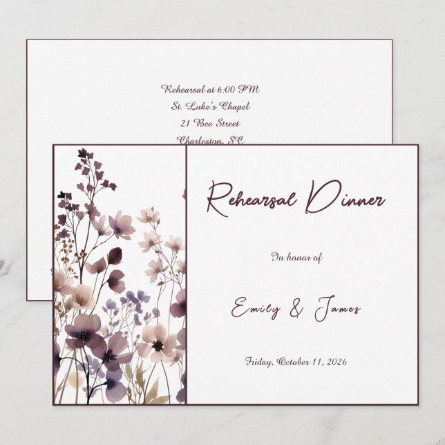 Red Blush Floral Wedding Elegant Romantic Invitation (Front/Back)