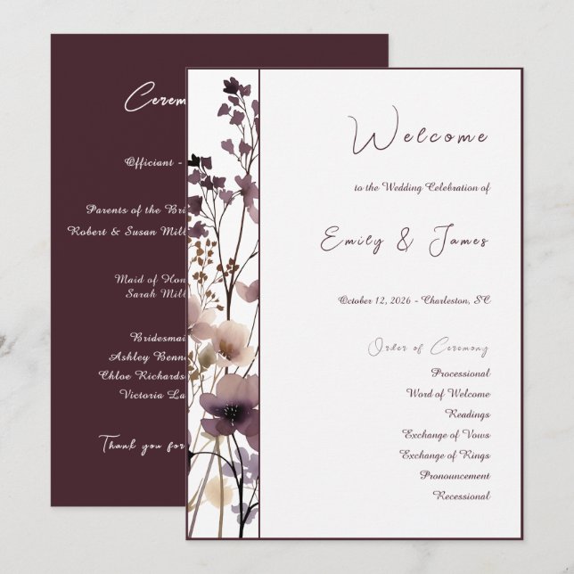 Red Blush Floral Wedding Elegant Romantic Program (Front/Back)