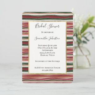 Red Blush Green Pink Gold Stripes Bridal Shower Invitation