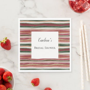 Red Blush Green Pink Stripes Bridal Shower Napkin