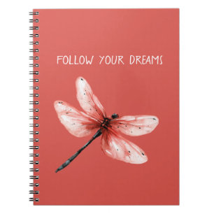Red Blush Pink Dragonfly Dreams Notebook