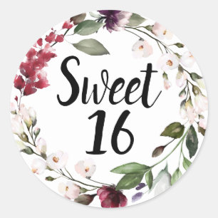 Red Blush Pink Floral Sweet Sixteen Classic Round Sticker