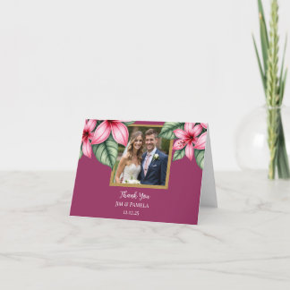 Red Blush Pink Floral Thank You Card