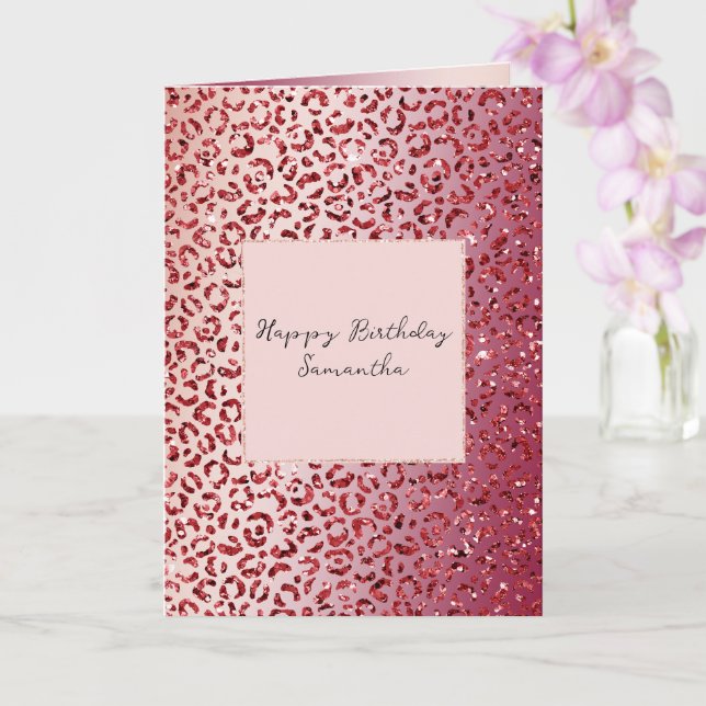 Red Blush Pink Glitter Sparkle Leopard Print      Card (Orchid)