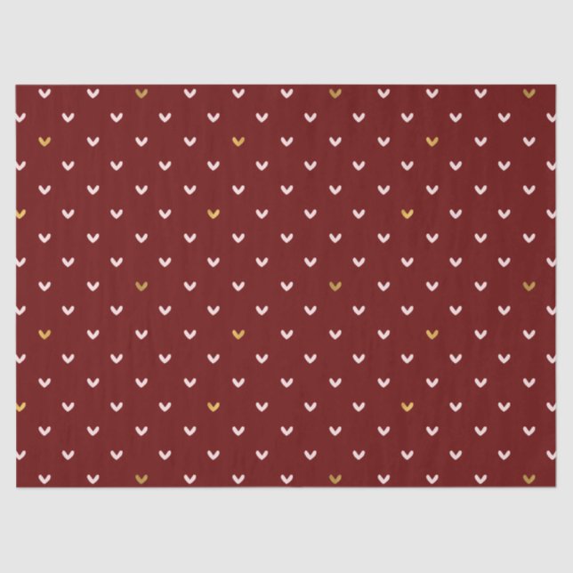 Red Blush Pink Gold Hearts Tissue Paper (Front)