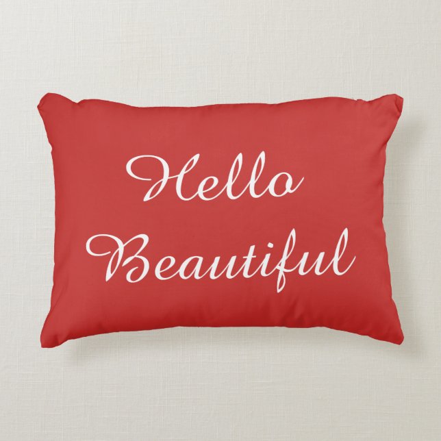 Red Blush Pink Hello Beautiful Decorative Cushion (Front)