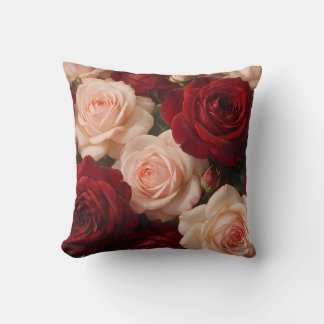 Red & Blush Pink Roses — Romantic Vintage Floral B Cushion