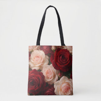 Red & Blush Pink Roses — Romantic Vintage Floral B Tote Bag
