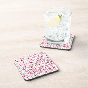 Red & Blush Pink Symmetrical Floral Garden Pattern Coaster
