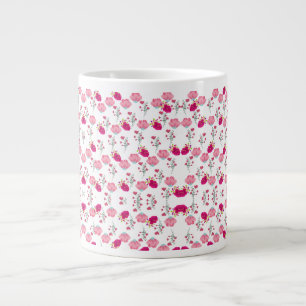 Red & Blush Pink Symmetrical Floral Garden Pattern Large Coffee Mug