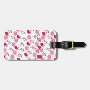 Red & Blush Pink Symmetrical Floral Garden Pattern Luggage Tag
