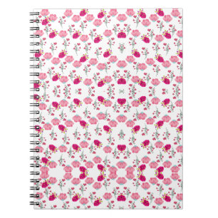 Red & Blush Pink Symmetrical Floral Garden Pattern Notebook
