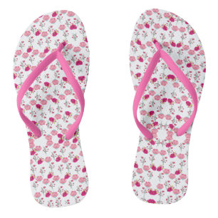 Red & Blush Pink Symmetrical Floral Garden Pattern Thongs